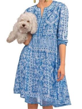 NEW GRETCHEN SCOTT Medium WATTEAU CRINKLY BORDERLINE Dress BLUES NWT 🩵💙 Say Yes!